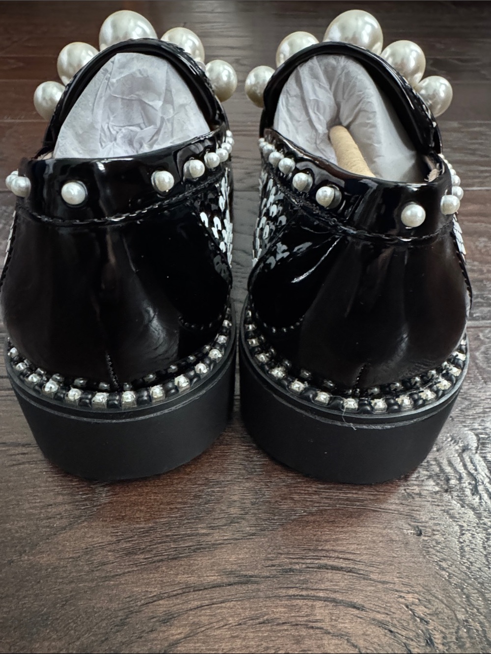 Betsey Johnson Loafers Black & White Women's 5 - Sequin Pearl-Accent Loafers - Picture 5 of 7